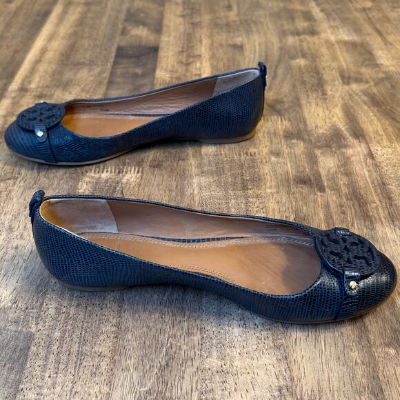 Tory Burch Ballet Flat Mini Miller Logo Leather Matte Micro Tejus Blue Size 9.5 - Picture 7 of 10